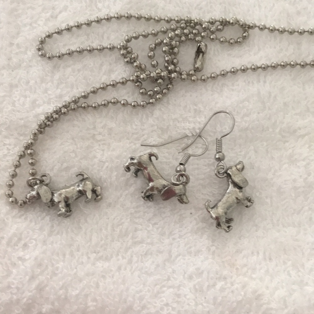 Datchund dog necklace and earrings